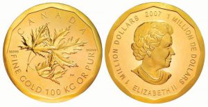1 milione di dollari 2007 in oro (100 kg), Canada, Big Maple Leaf
